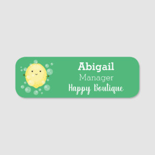 Cute lemon fruit cartoon bubbles illustration name tag