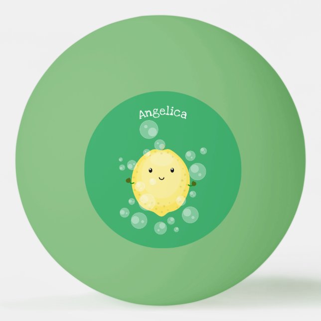 Cute lemon fruit cartoon bubbles illustration ping pong ball (Front)
