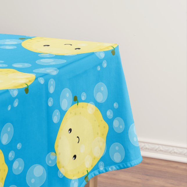 Cute lemon fruit cartoon bubbles illustration tablecloth (In Situ)