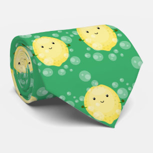 Cute lemon fruit cartoon bubbles illustration tie