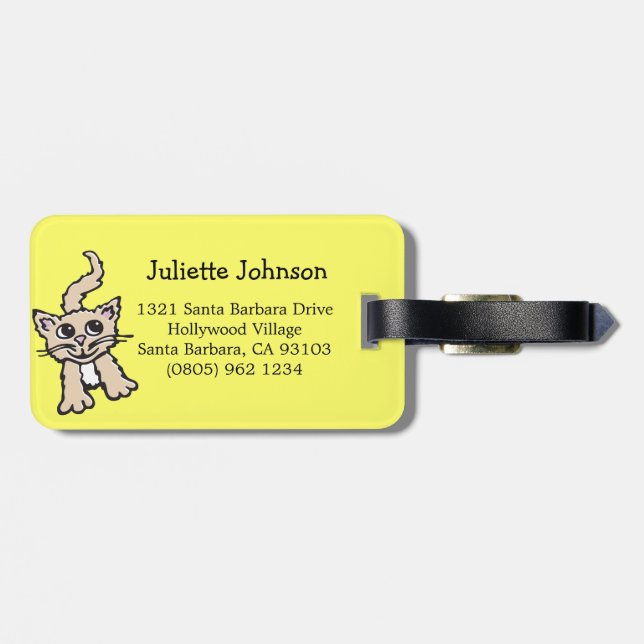 Cute lemon graphic cat custom luggage tag (Back Horizontal)