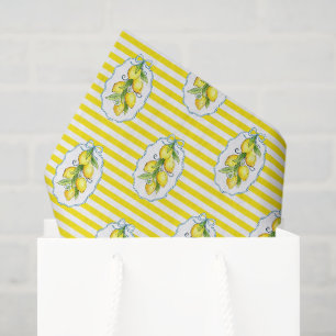 Cute Lemon in yellow and white stripe background Tissue Paper
