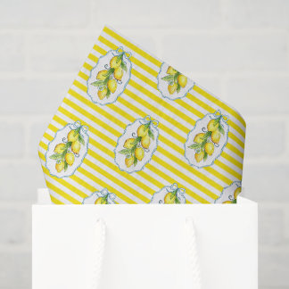 Cute Lemon in yellow and white stripe background Tissue Paper