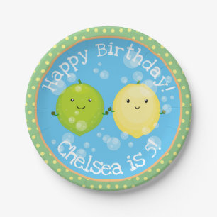 Cute lemon lime friends cartoon illustration paper plate