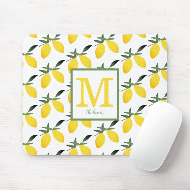 Cute Lemon Monogram Name  Mouse Pad (With Mouse)