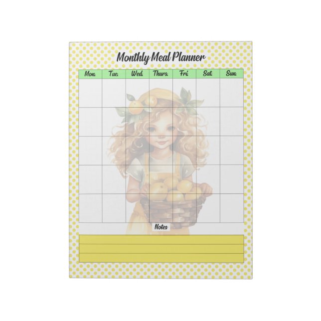 Cute Lemon Pie Monthly Meal Plan Notepad (Rotated)