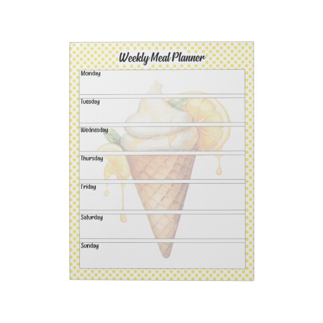 Cute Lemon Pie Weekly Meal Planner Notepad (Rotated)