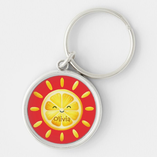 Cute Lemon Sun and Sunrays Key Ring (Front)