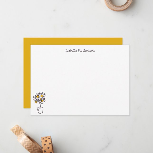 Cute Lemon Tree Doodle Botanical White Yellow Card (Front/Back In Situ)