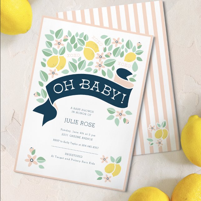 Cute Lemon Yellow Botanical Bold Baby Shower  Invitation (Cute Lemon Yellow Botanical Bold Baby Shower  Invitation)