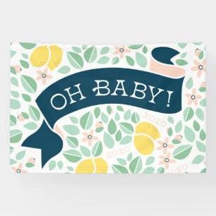 Cute Lemon Yellow Botanical Leaves Baby Shower Banner