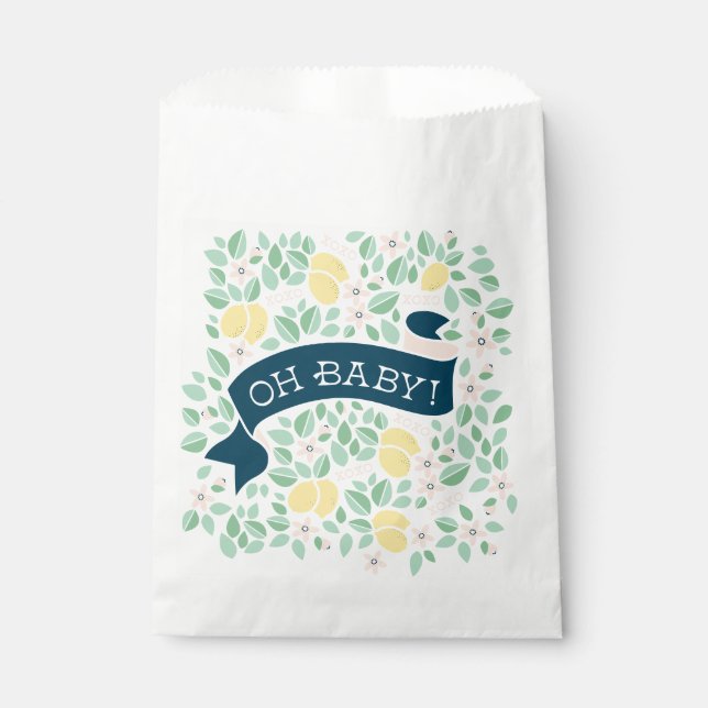 Cute Lemon Yellow Botanical Leaves Baby Shower  Favour Bag (Front)