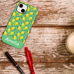 Cute lemon yellow green pattern name Case-Mate iPhone 14 case