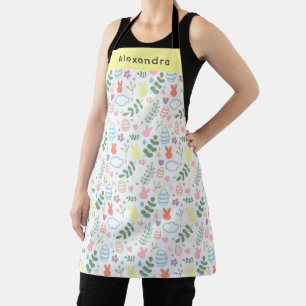 Cute Lemon Yellow Happy Easter Bunny Pattern Apron