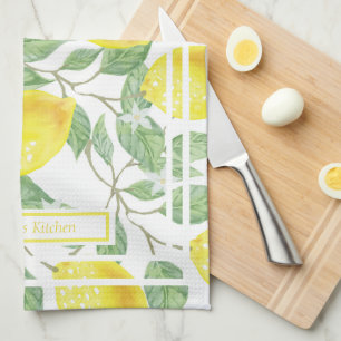 Cute Lemons and Leaves Yellow and Green Custom Tea Towel