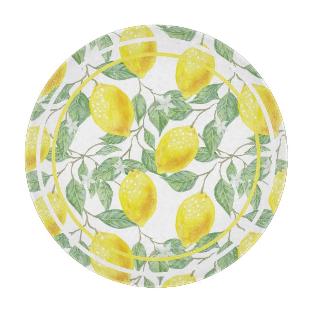 Cute Lemons and Leaves Yellow and Green Cutting Board (Front)