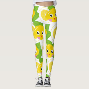 Cute Lemons Emoji Face Pattern Leggings