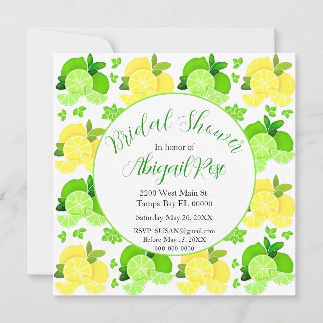Cute Lemons limes citrus Bridal Shower Invitation (Front)