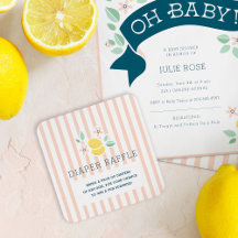 Cute Lemons Pink Stripes Botanical Diaper Raffle