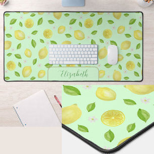 Cute Lemons Watercolor Green Large Desk Mat