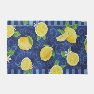 Cute Lemons With Flowers Mat, Tropical Fruit  Doormat
