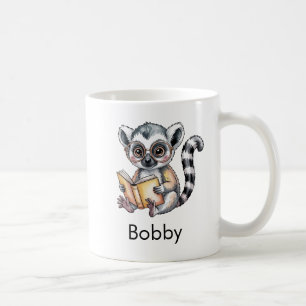 Cute Lemur Reading a Book Custom Coffee Mug