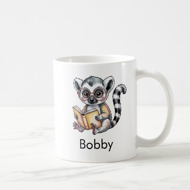 Cute Lemur Reading a Book Custom Coffee Mug (Right)