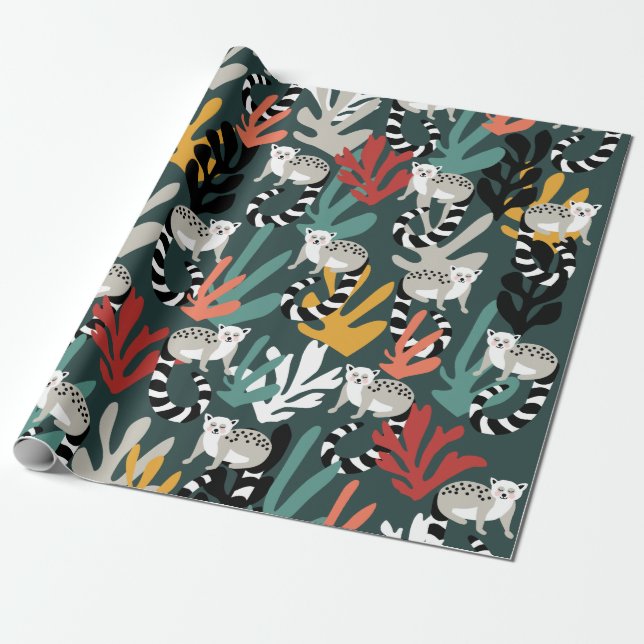 Cute Lemur Wrapping Paper (Unrolled)