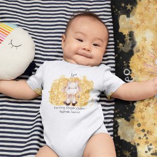 Cute Leo Lion Watercolor Bull Zodiac Baby Bodysuit