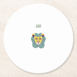 Cute Leo, zodiac, star sign print Round Paper Coaster
