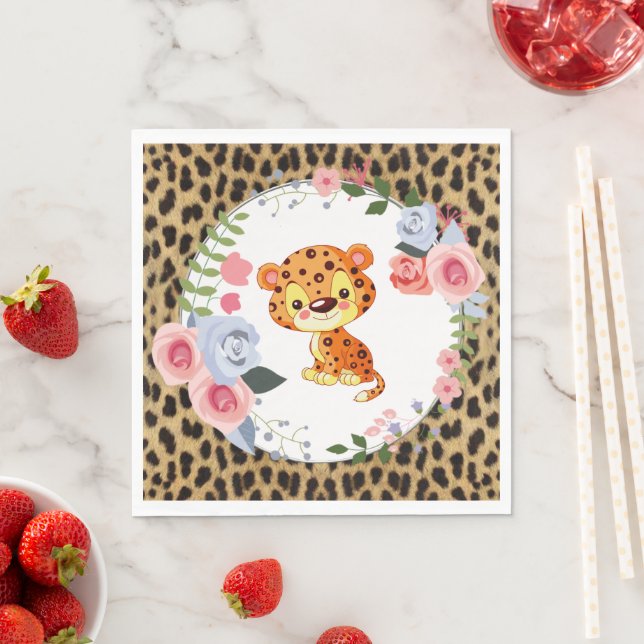 Cute Leopard Animal Print Baby Shower Napkin (Insitu)