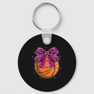 Cute leopard basketball pink bow women girls kids key ring