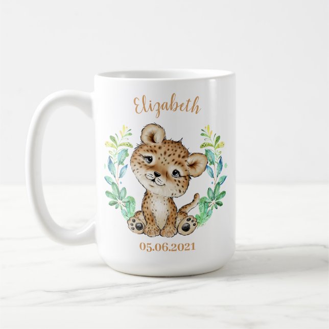 Cute Leopard Birthday Coffee Mug (Left)