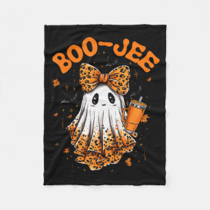 Cute Leopard Boo Jee Ghost Coffee Halloween Costum Fleece Blanket