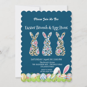 Cute Leopard bunny hunting egg Happy Easter Party Invitation