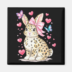 Cute Leopard Bunny Pink Coquette Bow Hearts Magnet