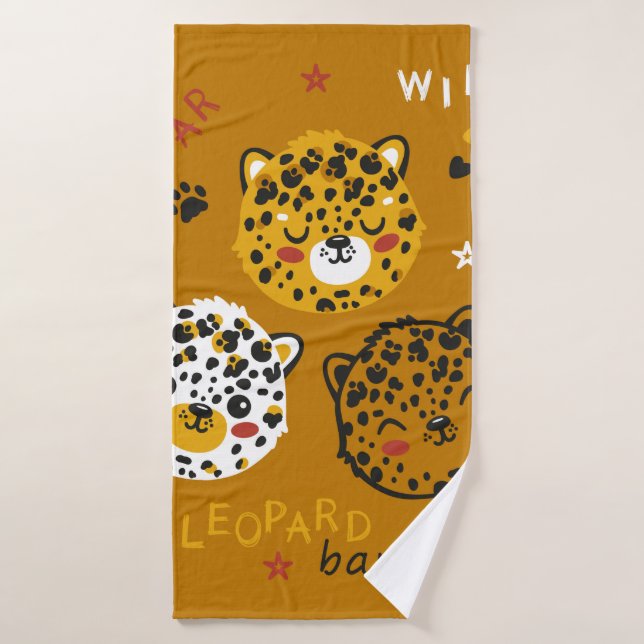 Cute Leopard Cat Face Drawing. Little Funny Cheeta Bath Towel (Bath Towel)