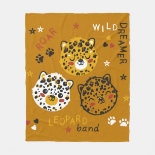 Cute Leopard Cat Face Drawing. Little Funny Cheeta Fleece Blanket