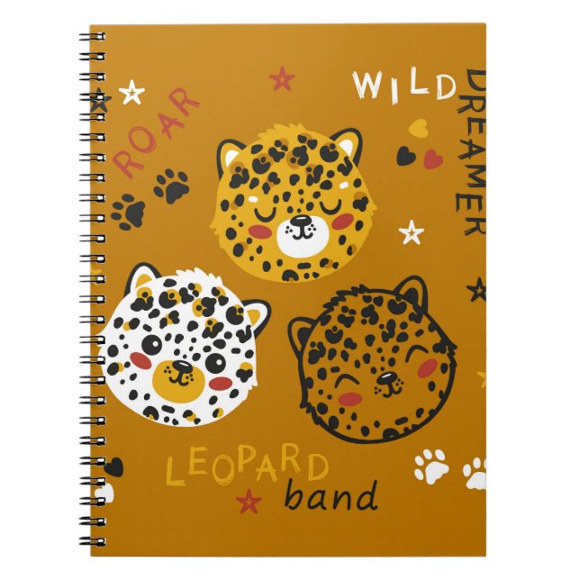 Cute Leopard Cat Face Drawing. Little Funny Cheeta Notebook (Front)