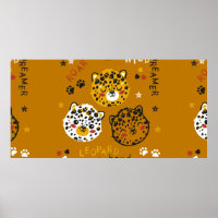 Cute Leopard Cat Face Drawing. Little Funny Cheeta