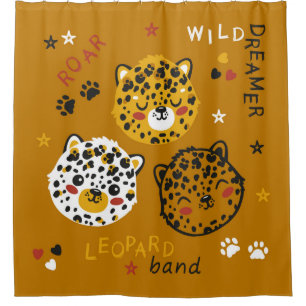 Cute Leopard Cat Face Drawing. Little Funny Cheeta Shower Curtain