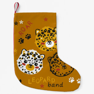 Cute Leopard Cat Face Drawing. Little Funny Cheeta Small Christmas Stocking
