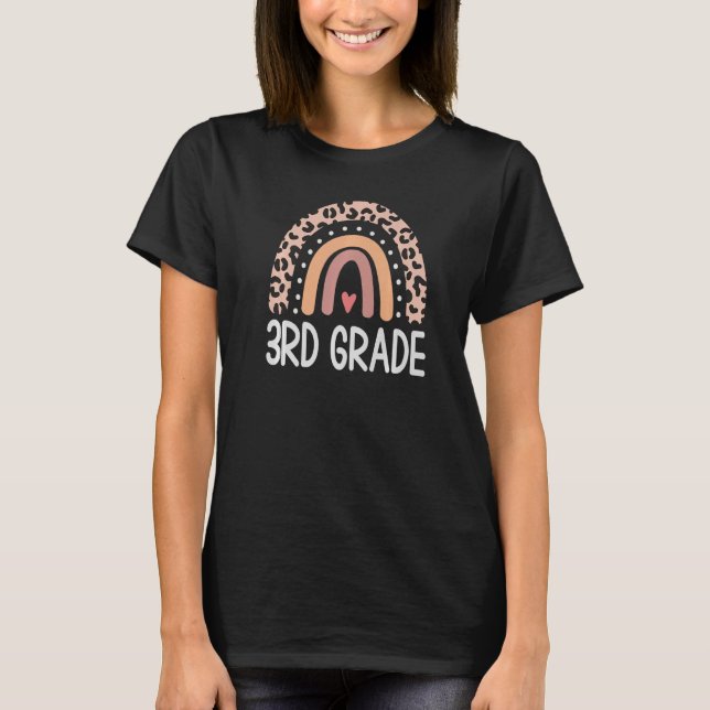 Cute Leopard Cheetah Print Rainbow Third Grade Tea T-Shirt (Front)