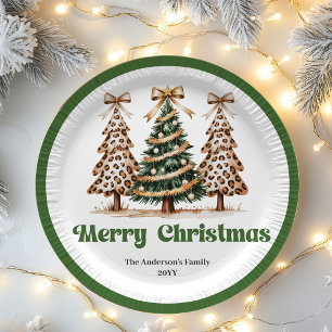 Cute Leopard Christmas Tree Editable Paper Plates