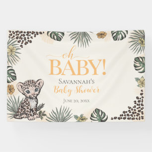 Cute Leopard Cub Yellow Baby Shower Banner