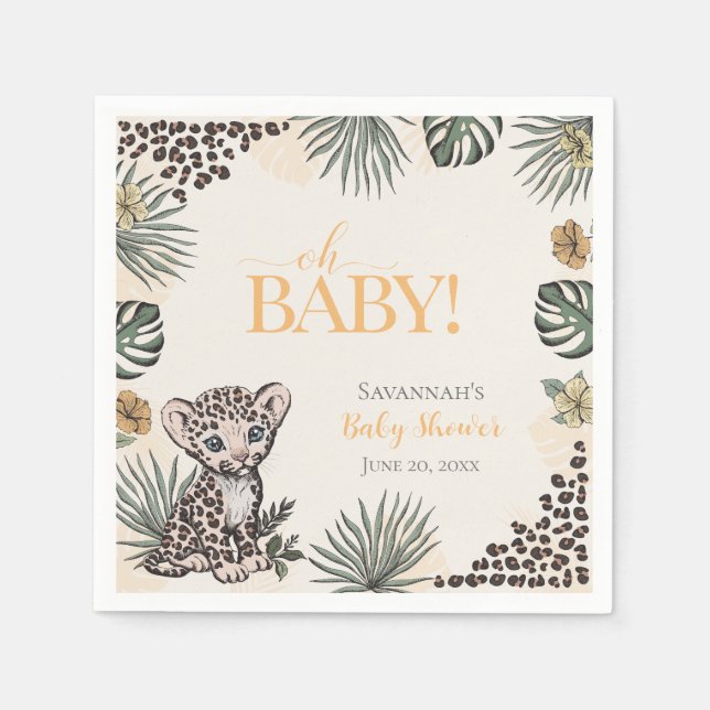Cute Leopard Cub Yellow Baby Shower Napkin (Front)