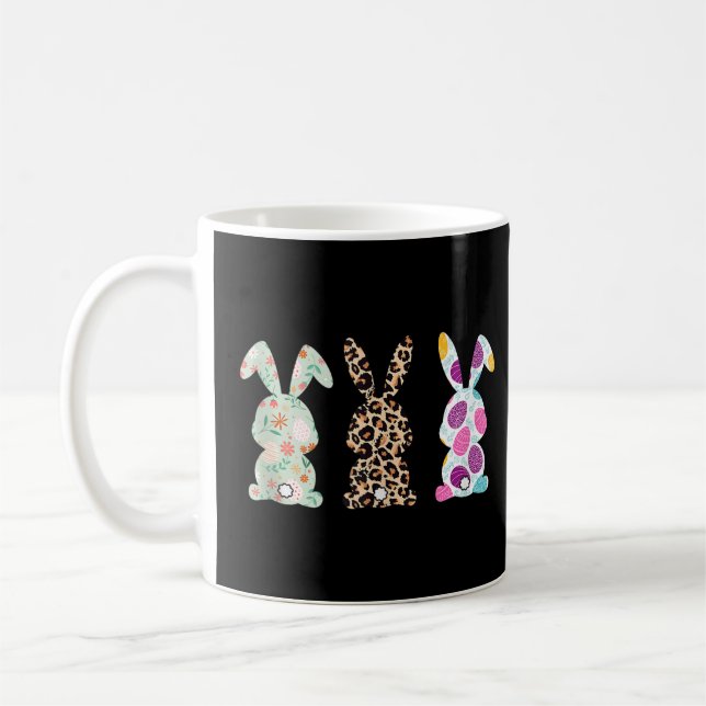 Cute Leopard Eggs Flower Happy Easter Bunny Rabbit Coffee Mug (Left)