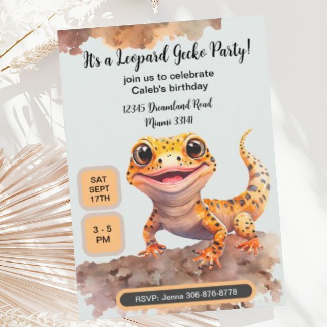Cute Leopard Gecko Birthday Party Invitation (Creator Uploaded)