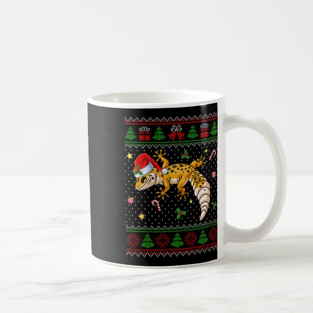 Cute Leopard Gecko Santa Hat Ugly Christmas Sweate Coffee Mug (Right)