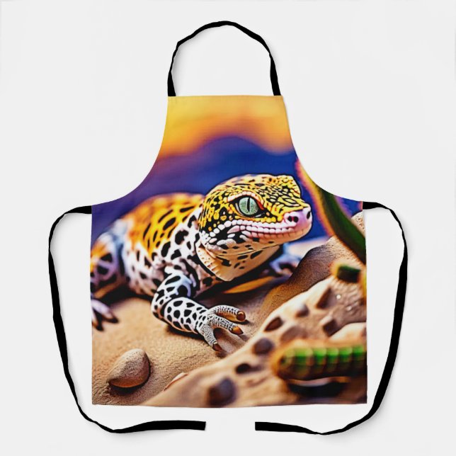 Cute Leopard Gecko Sunset Desert Design Apron (Front)